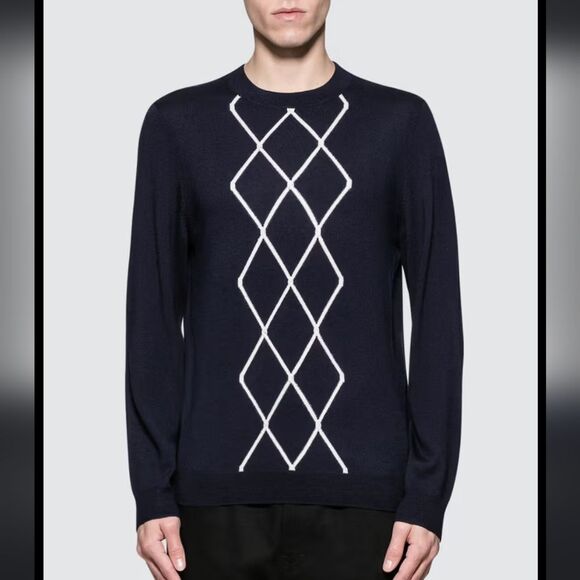 A.P.C. Stephen Navy knit argyle pullon sweater unisex size large merino wool - Picture 2 of 8